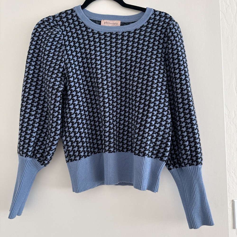Philosophy at Anthropologie Blue and black  Houndstooth Sweater